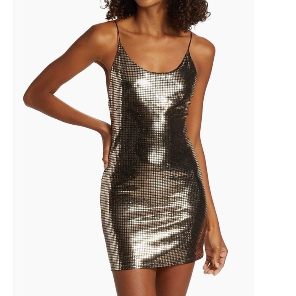 Alice + Olivia Nelle Gold Sequin Metallic Slip Dress Disco Cocktail XS / Small